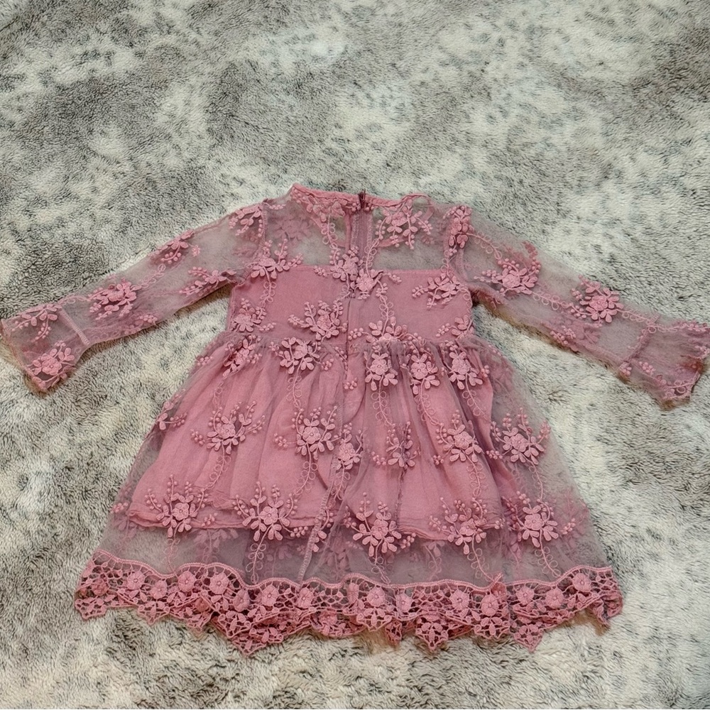 NJXD Pink Lace Floral Dress - Picture 5 of 7